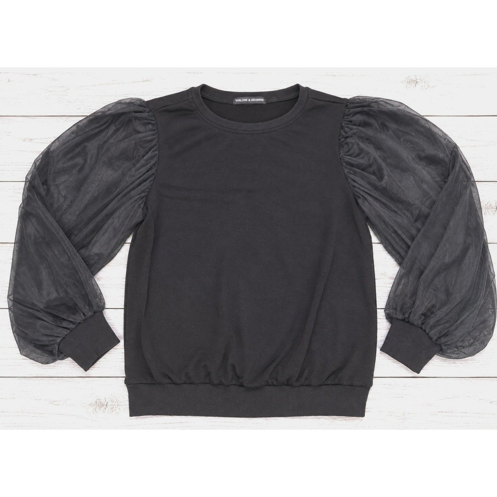 Harlowe & Graham Top Sheer Puff Sleeve Mesh Balloon Black Chic Gothic Party SM